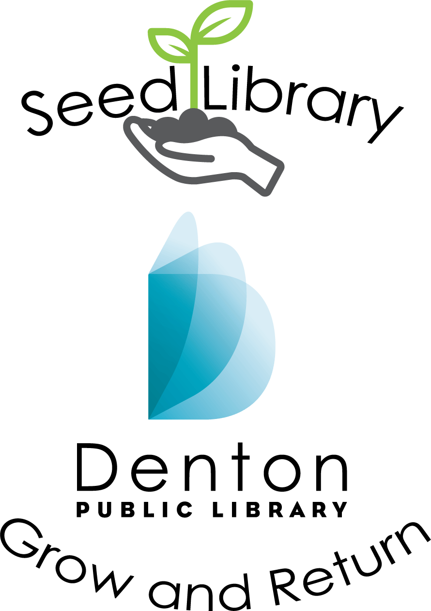 Denton Public Library Seed Library logo with the text 'Grow and Return'.